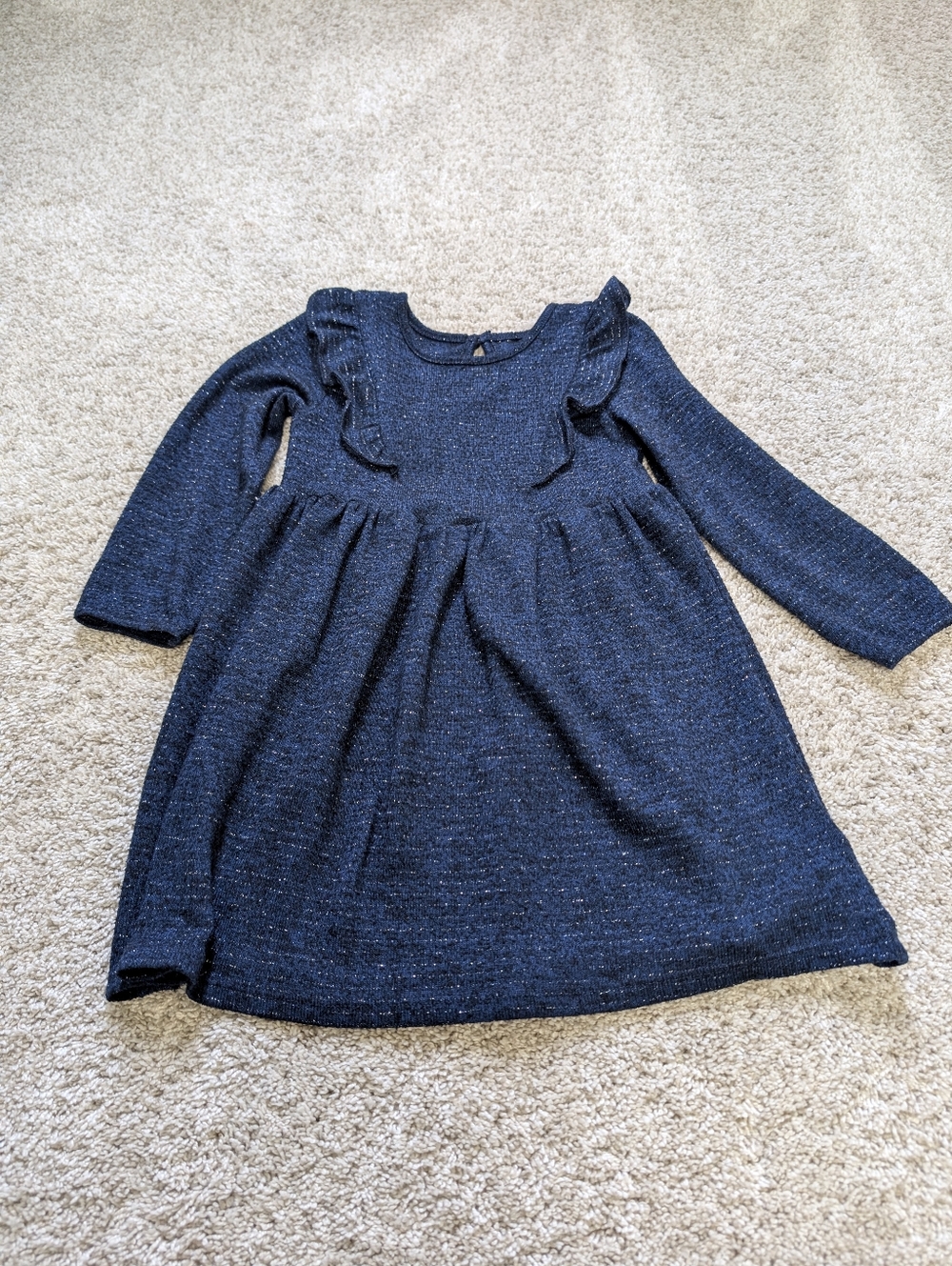 Primark Navy Sparkle Long-Sleeve Ruffle Dress - 36mo